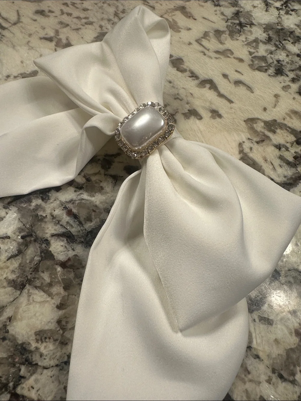Saks Fifth Avenue Ivory Satin Bow Clip with Pearl & Rhinestone Accent